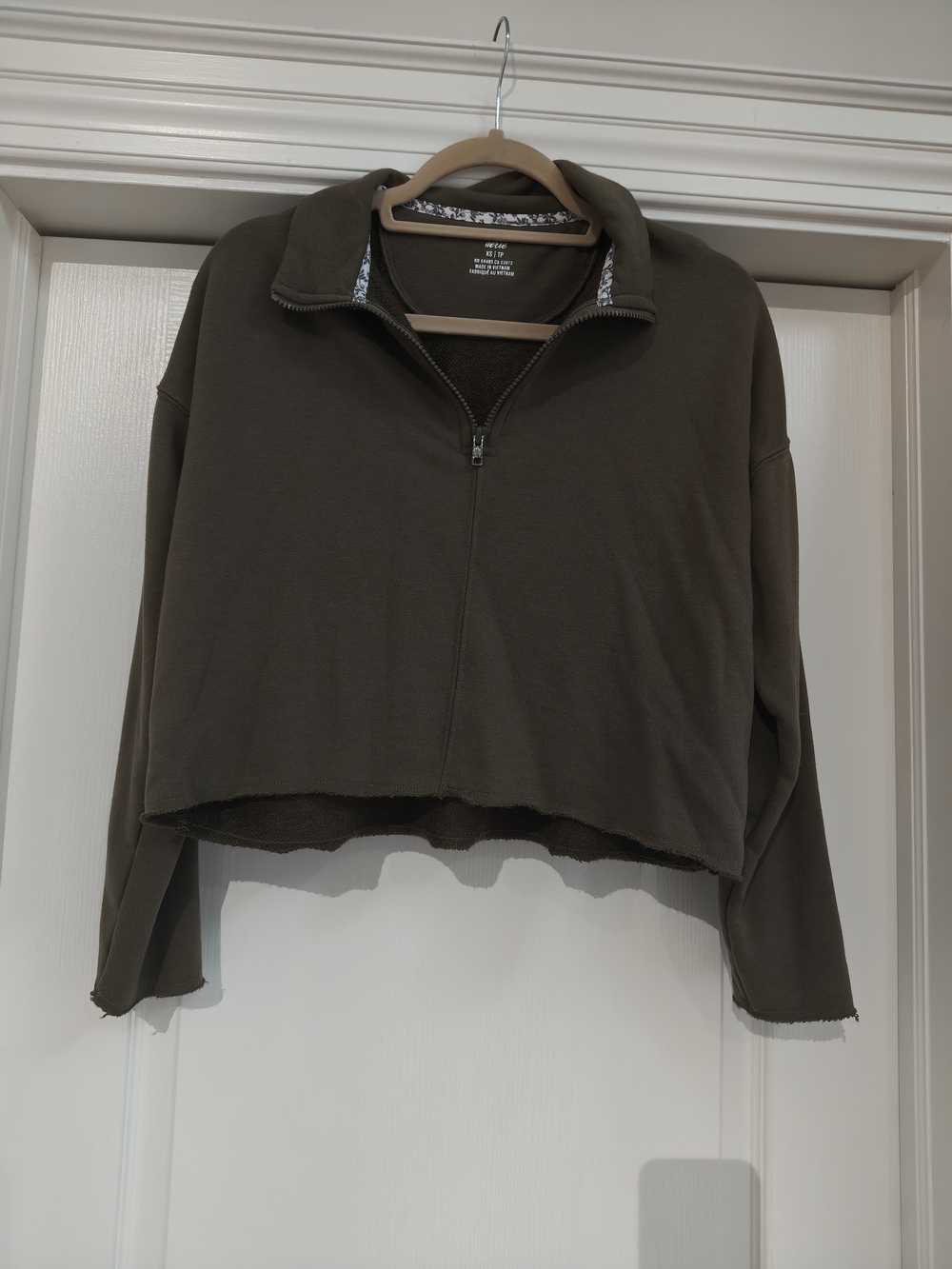 aerie Cropped Quarter-Zip Sweater - Olive Green